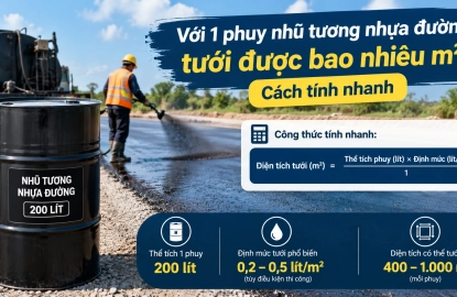 Với 1 phuy nhũ tương nhựa đường tưới được bao nhiêu m²? Cách tính nhanh